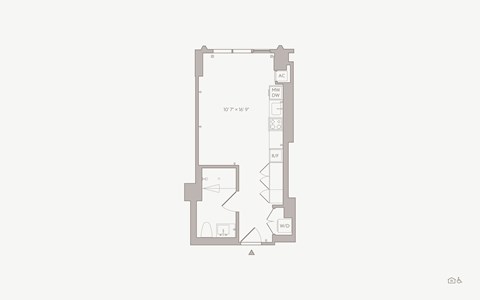 Floor plan for studio, 1 bath